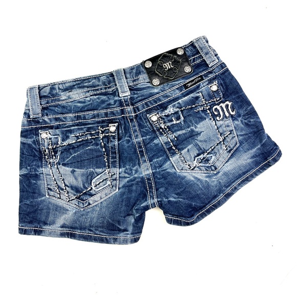 Miss Me Pants - Miss Me Metallic Stitch Low Rise Cut-Off Stretch Denim Shorts size 26